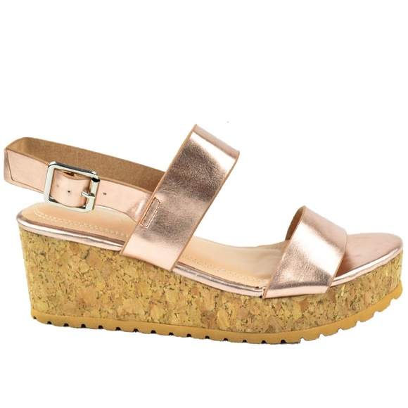 gold low wedge sandals